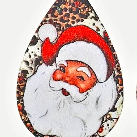 Faux Leather Leopard Print Santa Earrings - Picture 4 of 5